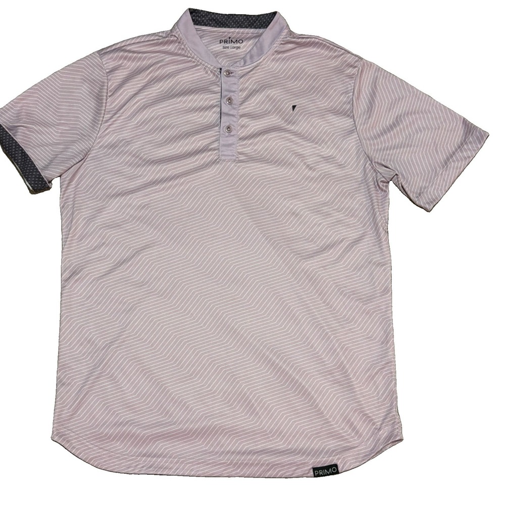 Primo Men's Large Pink Performance Golf Polo Stretch Geometric Stretch Comfort